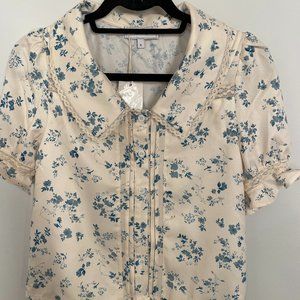 Rihoas Laced Spliced Pleated Floral Shirt Sz S